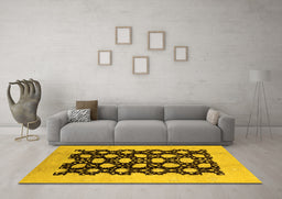 Machine Washable Oriental Yellow Traditional Rug in a Living Room, wshurb623yw