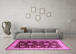 Machine Washable Oriental Pink Traditional Rug in a Living Room, wshurb624pnk
