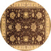 Round Machine Washable Oriental Brown Traditional Rug, wshurb624brn