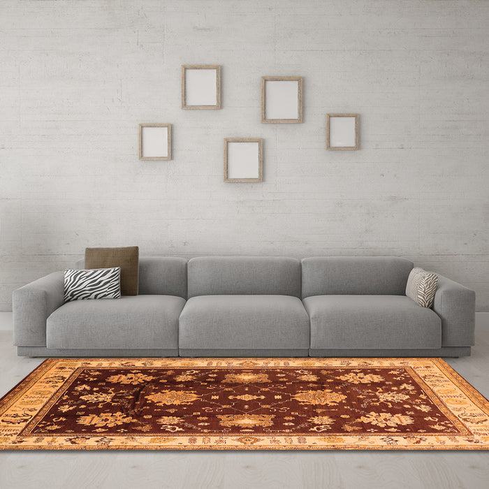Machine Washable Oriental Orange Traditional Area Rugs in a Living Room, wshurb624org