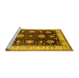 Sideview of Machine Washable Oriental Yellow Traditional Rug, wshurb624yw
