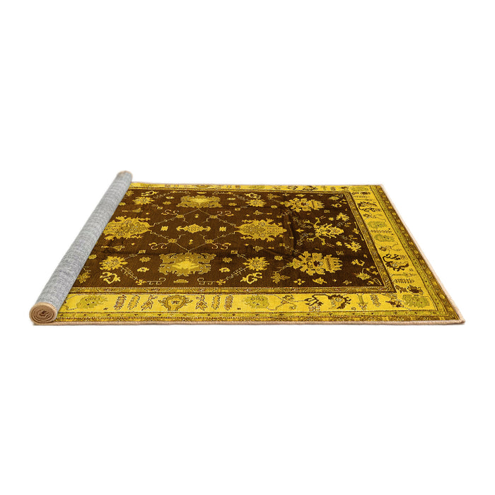 Sideview of Machine Washable Oriental Yellow Traditional Rug, wshurb624yw