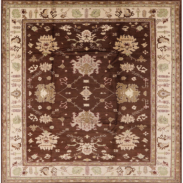 Square Mid-Century Modern Saffron Red Oriental Rug, urb624