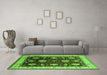 Machine Washable Oriental Green Traditional Area Rugs in a Living Room,, wshurb624grn