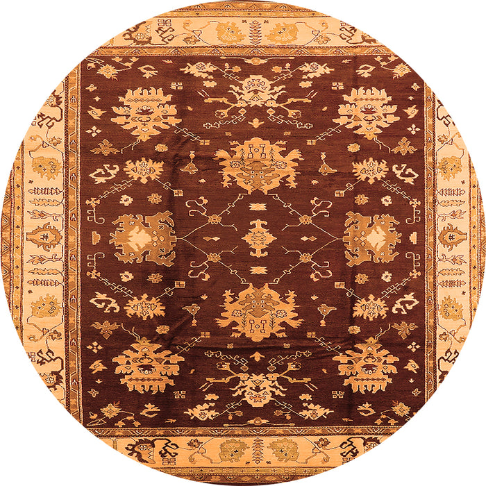 Round Oriental Orange Traditional Rug, urb624org