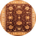 Round Machine Washable Oriental Orange Traditional Area Rugs, wshurb624org