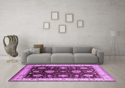 Machine Washable Oriental Purple Traditional Area Rugs in a Living Room, wshurb624pur