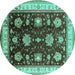 Round Oriental Turquoise Traditional Rug, urb624turq