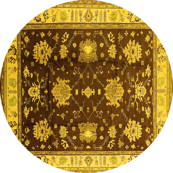 Round Machine Washable Oriental Yellow Traditional Rug, wshurb624yw