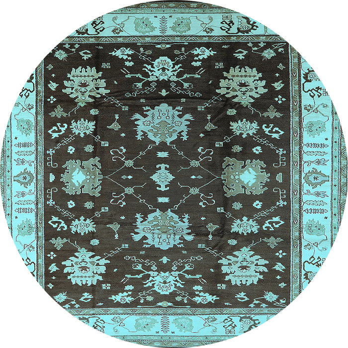 Round Machine Washable Oriental Light Blue Traditional Rug, wshurb624lblu