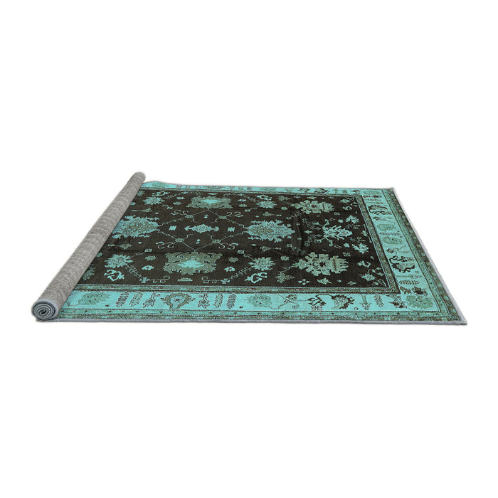 Sideview of Machine Washable Oriental Light Blue Traditional Rug, wshurb624lblu
