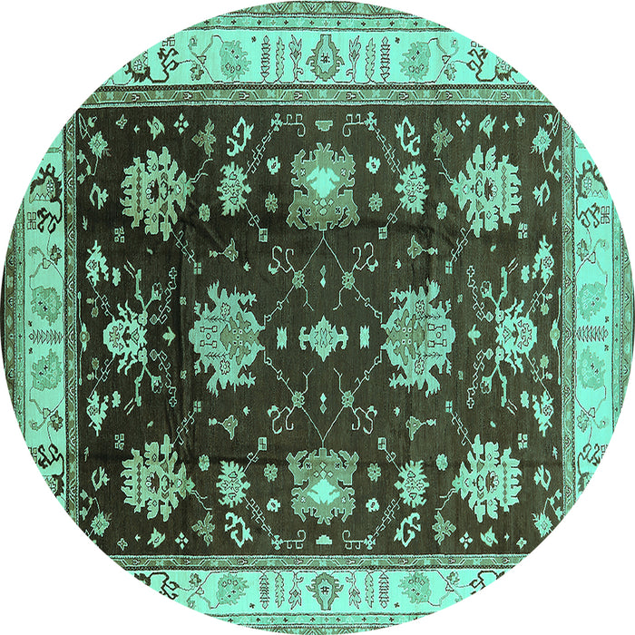 Round Machine Washable Oriental Turquoise Traditional Area Rugs, wshurb624turq