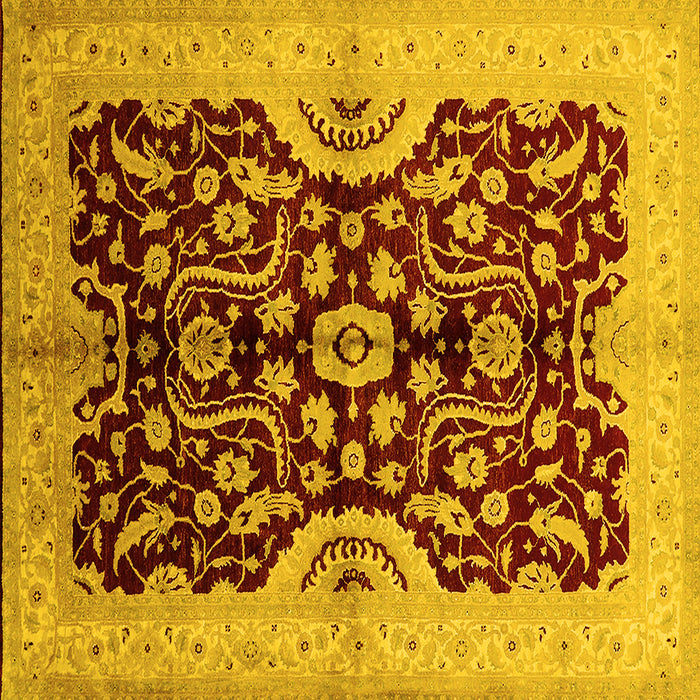 Square Machine Washable Oriental Yellow Traditional Rug, wshurb625yw