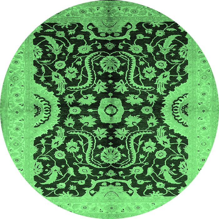 Round Machine Washable Oriental Emerald Green Traditional Area Rugs, wshurb625emgrn