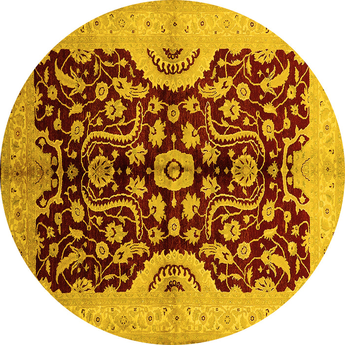 Round Oriental Yellow Traditional Rug, urb625yw