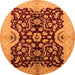 Round Machine Washable Oriental Orange Traditional Area Rugs, wshurb625org