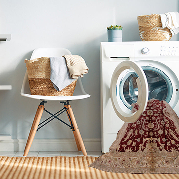 Machine Washable Industrial Modern Red Rug in a Washing Machine, wshurb625