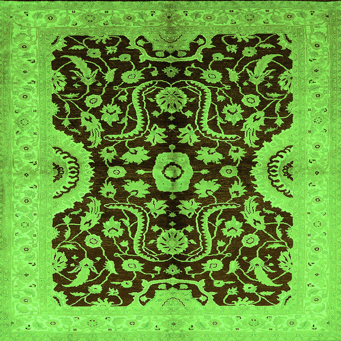 Square Machine Washable Oriental Green Traditional Area Rugs, wshurb625grn