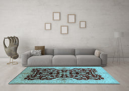 Machine Washable Oriental Light Blue Traditional Rug in a Living Room, wshurb625lblu