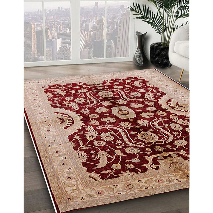 Mid-Century Modern Red Oriental Rug in Family Room, urb625
