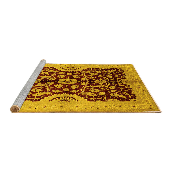 Sideview of Machine Washable Oriental Yellow Traditional Rug, wshurb625yw