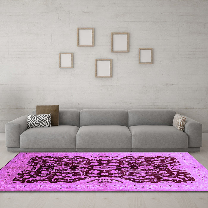 Machine Washable Oriental Purple Traditional Area Rugs in a Living Room, wshurb625pur