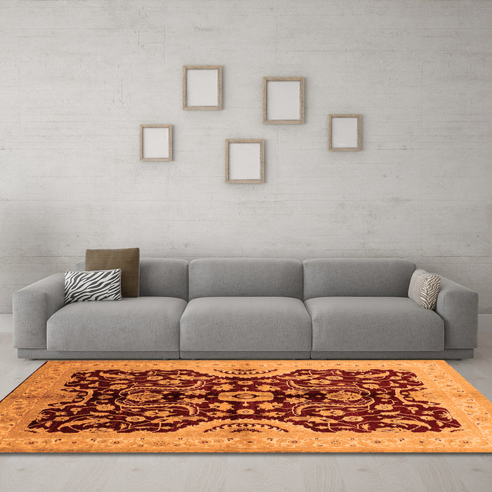 Machine Washable Oriental Orange Traditional Area Rugs in a Living Room, wshurb625org