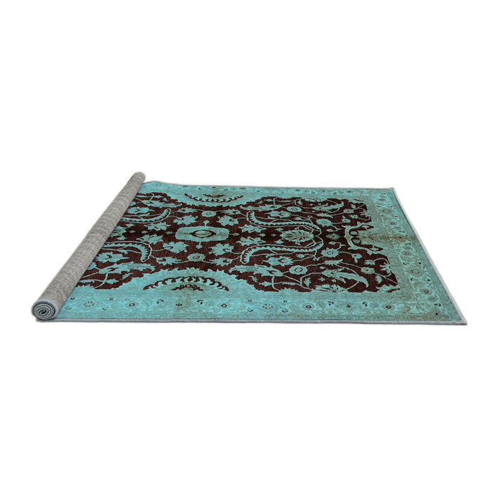 Sideview of Machine Washable Oriental Light Blue Traditional Rug, wshurb625lblu
