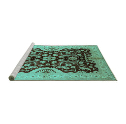 Sideview of Machine Washable Oriental Turquoise Traditional Area Rugs, wshurb625turq