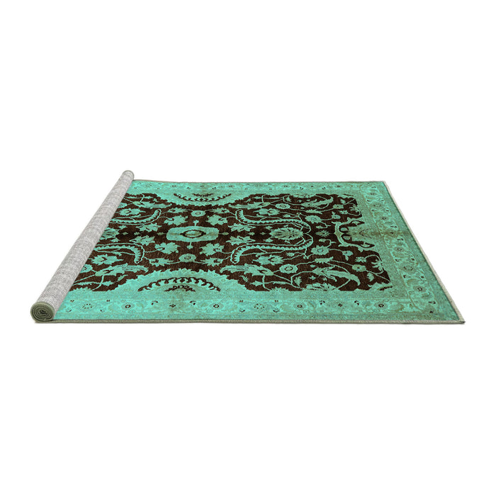 Sideview of Machine Washable Oriental Turquoise Traditional Area Rugs, wshurb625turq