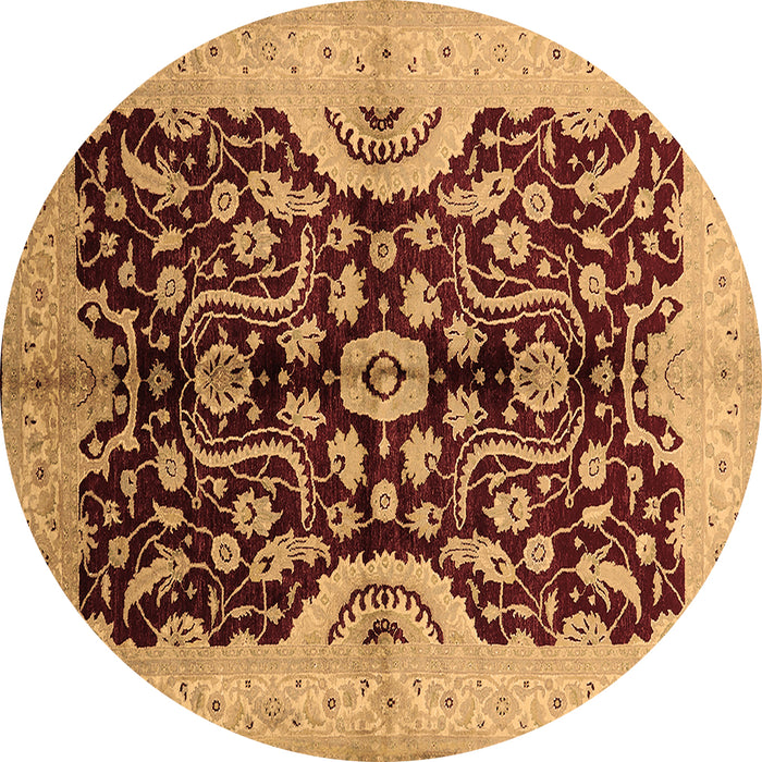 Round Machine Washable Oriental Brown Traditional Rug, wshurb625brn