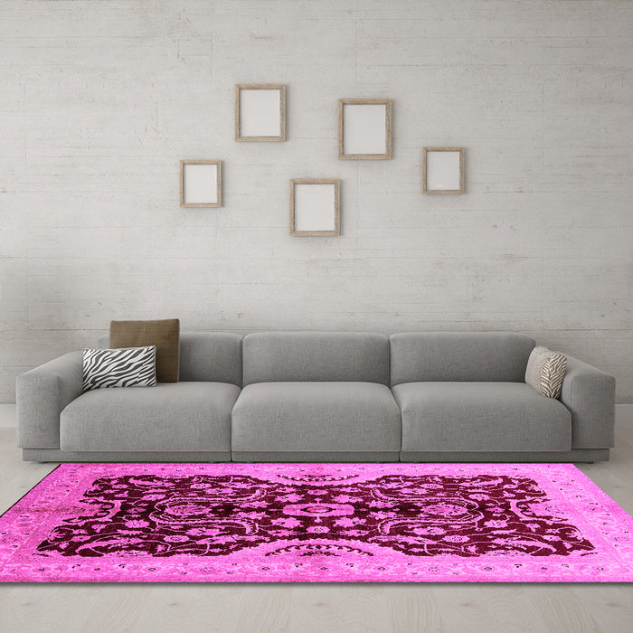 Machine Washable Oriental Pink Traditional Rug in a Living Room, wshurb625pnk