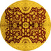 Round Machine Washable Oriental Yellow Traditional Rug, wshurb625yw