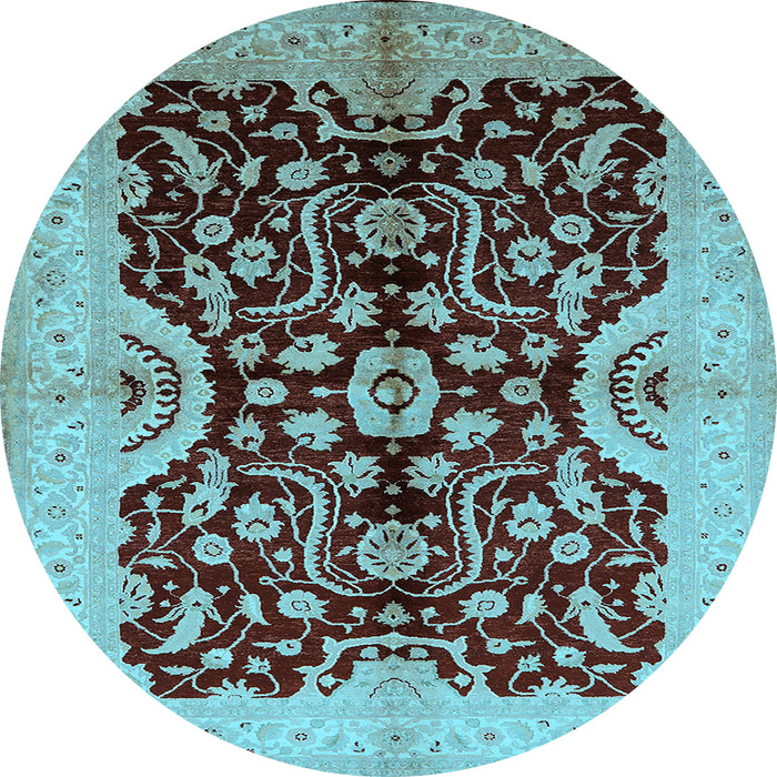 Round Machine Washable Oriental Light Blue Traditional Rug, wshurb625lblu