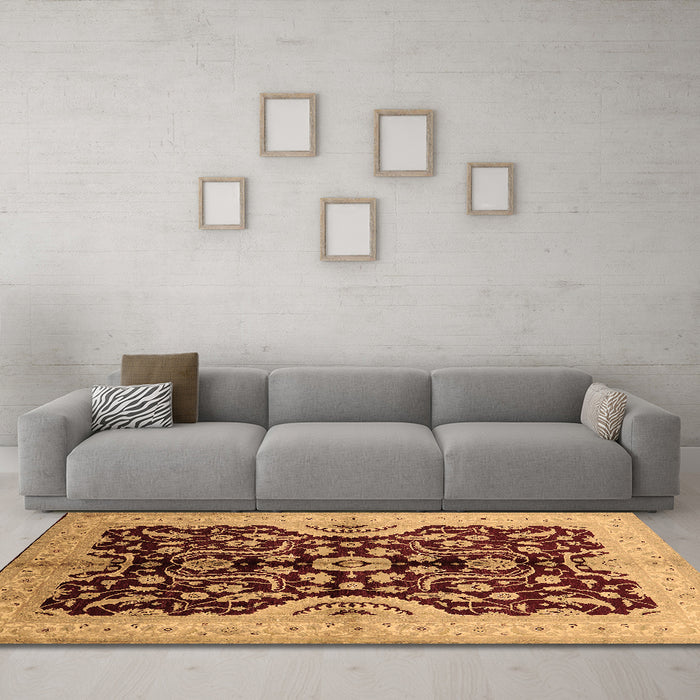 Machine Washable Oriental Brown Traditional Rug in a Living Room,, wshurb625brn