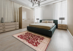 Mid-Century Modern Red Oriental Rug in a Bedroom, urb625