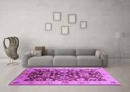 Machine Washable Oriental Purple Traditional Area Rugs in a Living Room, wshurb626pur