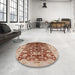 Round Mid-Century Modern Mahogany Brown Oriental Rug in a Office, urb626