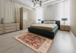 Mid-Century Modern Mahogany Brown Oriental Rug in a Bedroom, urb626