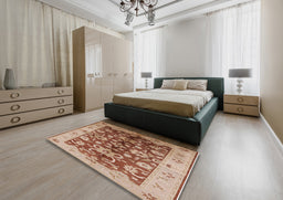 Mid-Century Modern Mahogany Brown Oriental Rug in a Bedroom, urb626