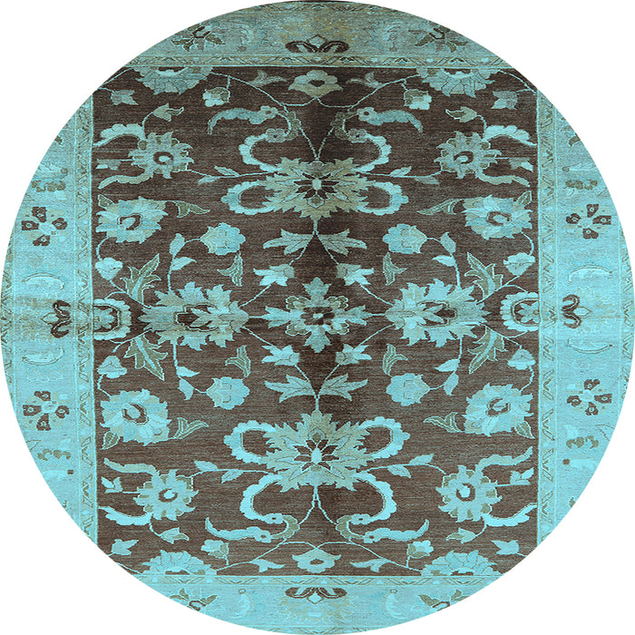 Round Machine Washable Oriental Light Blue Traditional Rug, wshurb626lblu