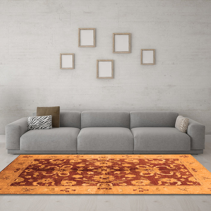 Machine Washable Oriental Orange Traditional Area Rugs in a Living Room, wshurb626org