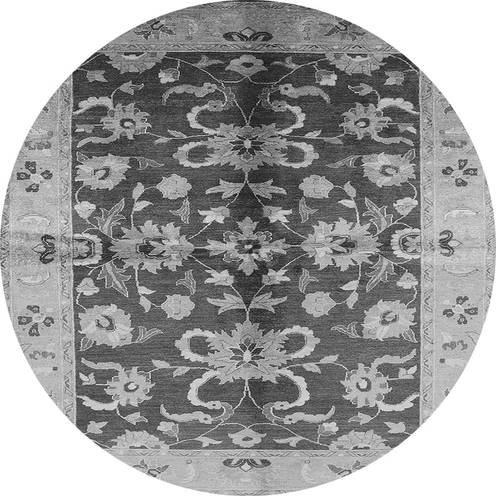 Round Machine Washable Oriental Gray Traditional Rug, wshurb626gry