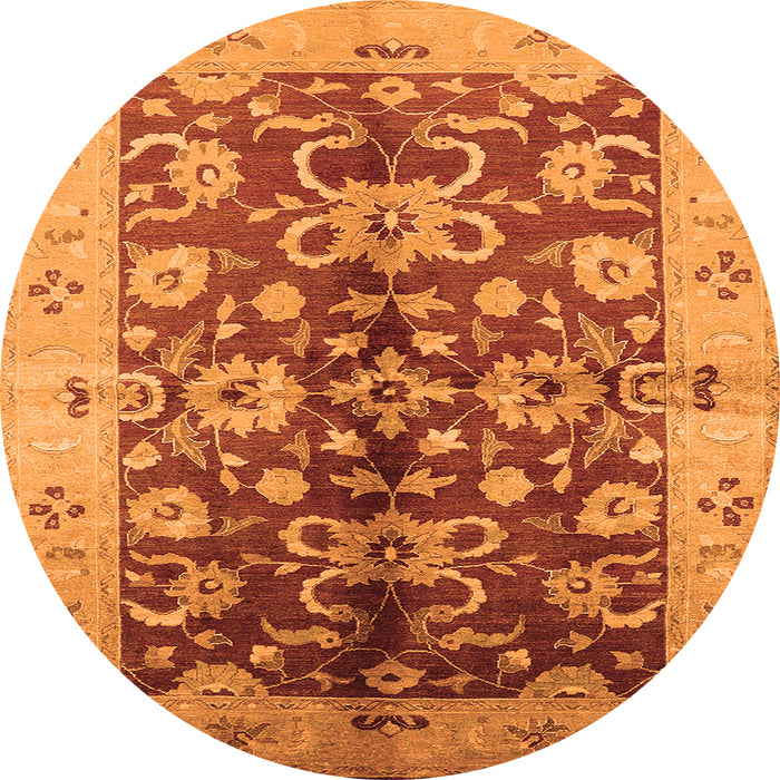 Round Machine Washable Oriental Orange Traditional Area Rugs, wshurb626org