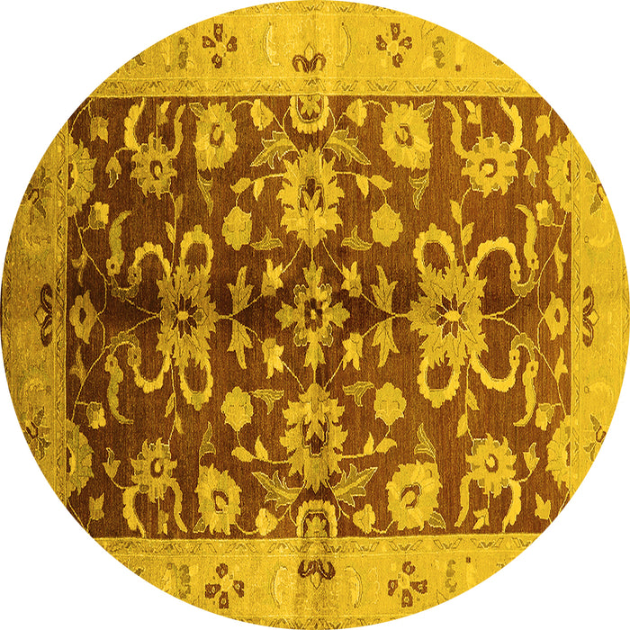 Round Machine Washable Oriental Yellow Traditional Rug, wshurb626yw