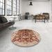 Round Machine Washable Industrial Modern Mahogany Brown Rug in a Office, wshurb626