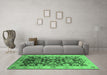 Machine Washable Oriental Emerald Green Traditional Area Rugs in a Living Room,, wshurb626emgrn