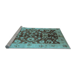 Sideview of Machine Washable Oriental Light Blue Traditional Rug, wshurb626lblu