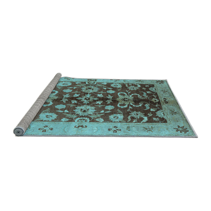 Sideview of Machine Washable Oriental Light Blue Traditional Rug, wshurb626lblu