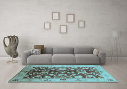 Machine Washable Oriental Light Blue Traditional Rug in a Living Room, wshurb626lblu